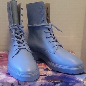 STUART WEITZMAN MCKENZEE BLUE LETHER  LACE-UP  ANKLE COMBAT BOOTS WOMANS SIZE 7B
